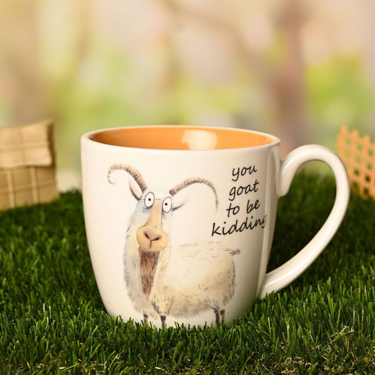 The Funny Farm Mug - "You Goat to be Kidding" brings farmyard fun to the table with its cheeky caption and playful goat illustration, capturing the spirit of this beloved collection.