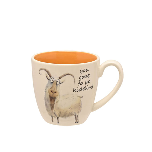 The Funny Farm Mug - "You Goat to be Kidding" brings farmyard fun to the table with its cheeky caption and playful goat illustration, capturing the spirit of this beloved collection.