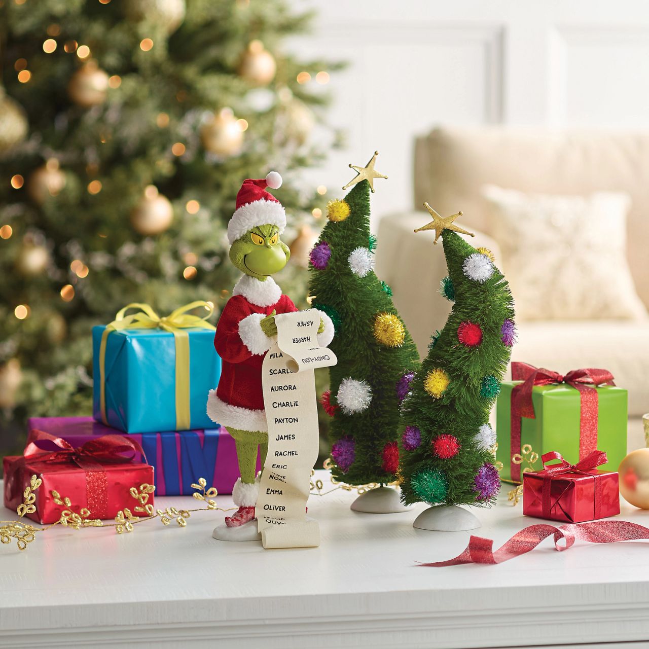 Want to know if you are on the Nice List? Check the double sided list Grinch is holding. I bet you are on it. If not personalize it yourself. Each Possible Dreams piece takes two years to make, from concept to finished figurine. Dressed in&nbsp;Clothtique- a stiffened fabric - they are designed to last and last.