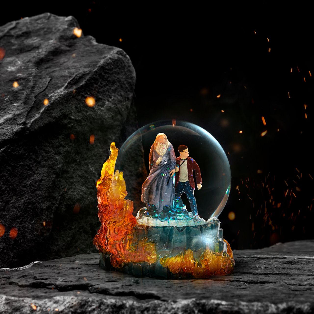 The Half Blood Prince Waterball  Based on the film poster for Harry Potter and the Half Blood Prince, this water captures Harry Potter and Professor Dumbledore on their quest. This piece has been hand painted using the highest quality cast stone to ensure all details are captured.