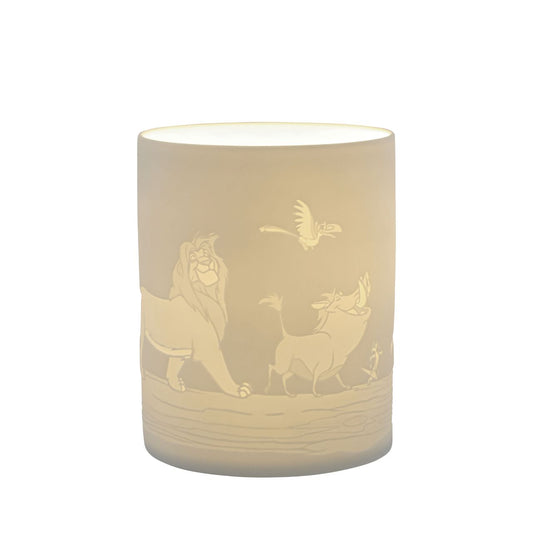 Disney Moonlight Philosophy The Lion King Tea Light Holder  Simba, Timon, Pumba and Zazu will seem as if they are growing up right before your eyes when you light the LED candle, and as they flicker across your room. The Lion King characters are etched into the thin translucent porcelain which radiates a warm night light.
