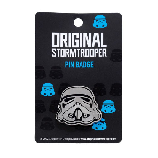 Collectable Enamel Pin Badge The Original Stormtrooper Helmet  This collectible enamel pin badge features the iconic Stormtrooper helmet from the original Star Wars films. It is the perfect way to proudly display your devotion to the franchise.