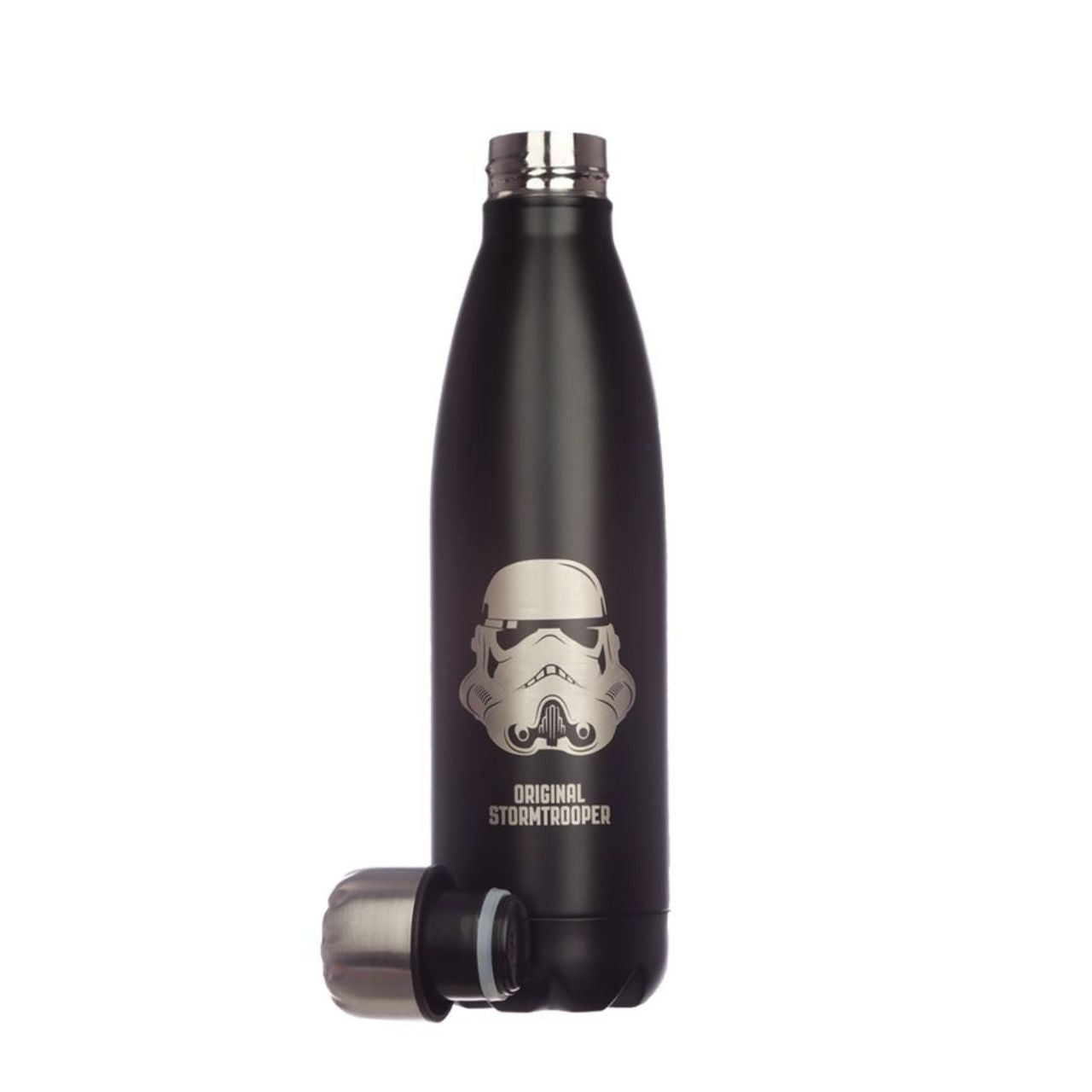 Designed for fans of the iconic Stormtrooper, this hot and cold drinks bottle keeps beverages at the perfect temperature with a 500ml capacity. A must-have for on-the-go hydration and showcasing your love for the Empire. Stay refreshed and stay loyal with this sleek black bottle.