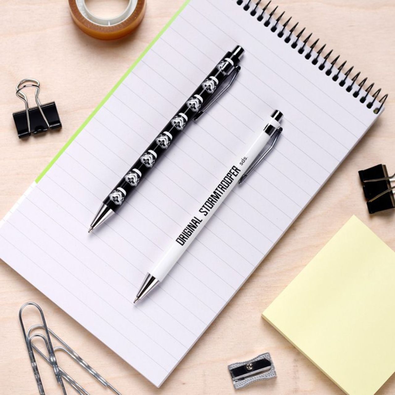The Original Stormtrooper Pen Twin Set  Bring your writing projects to life with this officially licensed pair of Stormtrooper pens. Featuring a black ink refill and durable metal construction, this set is perfect for everyday use. The unique design makes it ideal for any Star Wars fan.