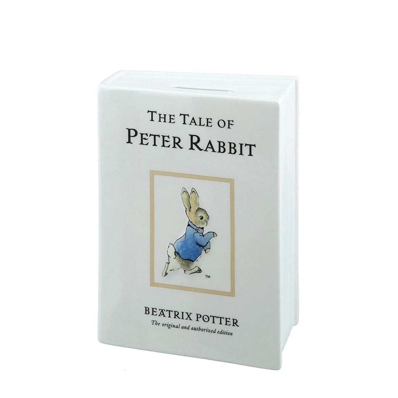 Beatrix Potter The Tale of Peter Rabbit Money Bank  Peter Rabbit gives you the perfect way for saving the pennies. This money bank has been lovely created, turning the classic Tale of Peter Rabbit book, into the shape and design of a money bank. An adorable gift for a new born or small child to celebrate their Christening or to give as a keepsake.