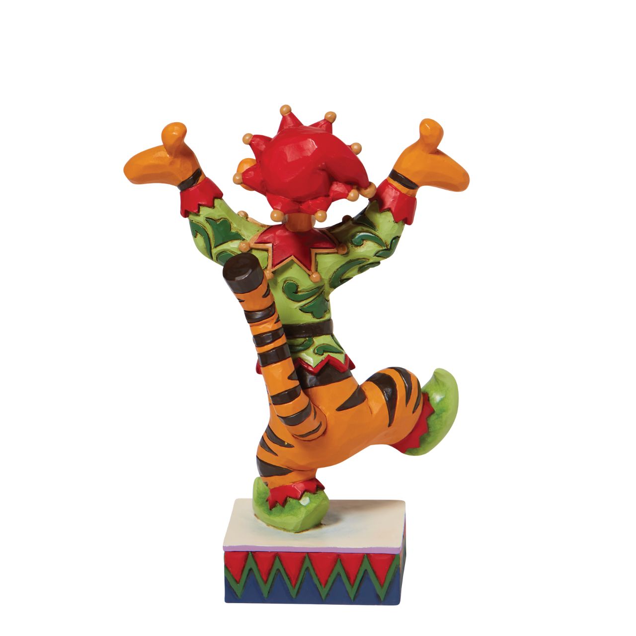 Ecstatic Elf Tigger Elf Figurine by Jim Shore  It's the most wonderful time of the year, and Tigger is ready to tell you the most wonderful thing about everything this holiday season. Jubilant and jolly the striped jester wears an elf costume with a broad smile in this Disney by Jim Shore classic.