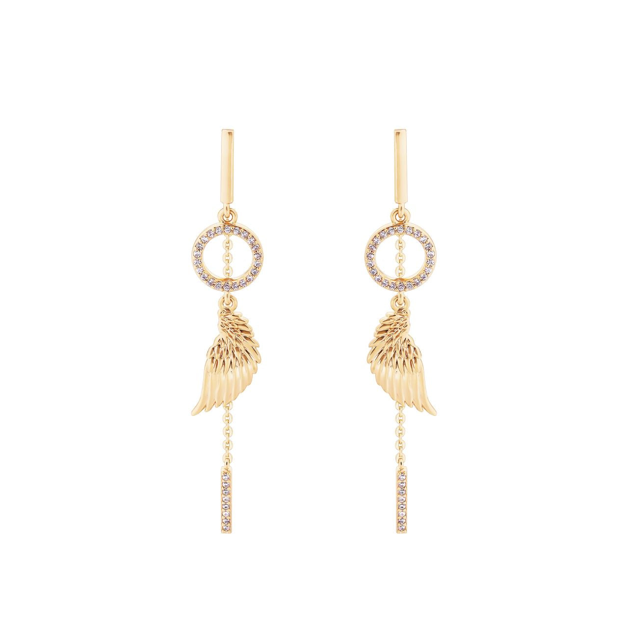 Expertly crafted, the Tipperary Angel Wing Mini Earrings feature a delicate gold crystal circle design, evoking a sense of ethereal grace. Elevate any outfit with these stunning earrings, perfect for both casual and formal occasions.