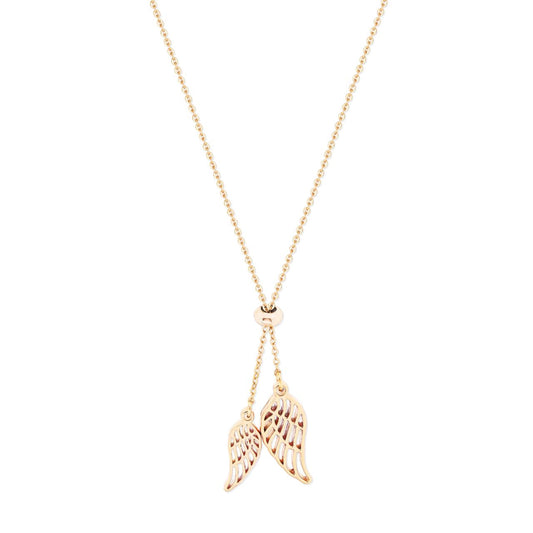 Experience a touch of angelic elegance with the Tipperary Angel Wings Bolo Chain Gold Pendant. Made by Tipperary, this pendant features delicate angel wings and is crafted in timeless gold. Elevate your style and add a touch of divine inspiration to any outfit.