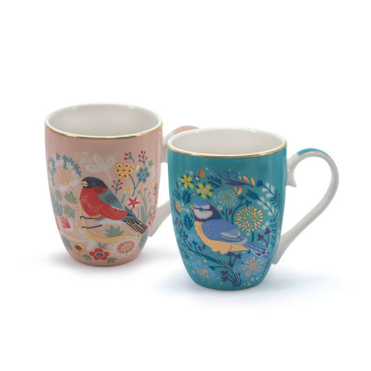Large Set of 2 Birdy Mugs are made from new bone china which gives the ceramic a clean, white finish.
