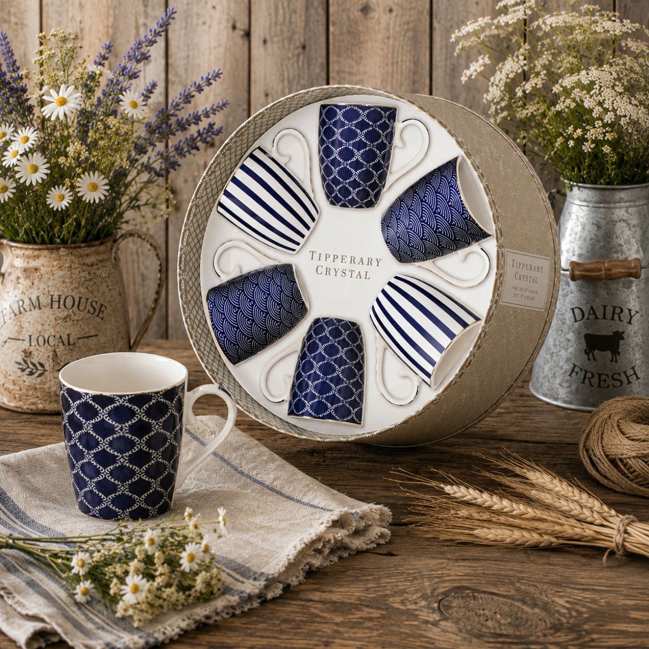 Tipperary ceramics are made from bone china which gives the ceramic a clean, white finish. Stack crockery separately from other items such as cutlery, saucepans or glass. Over washing will cause the glaze to dull and the design to fade.