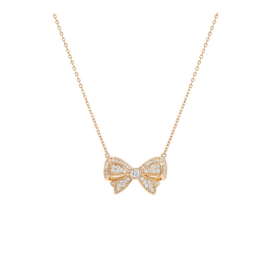 Elegant double bow pendant crafted in gold plated with sparkling cubic zirconia insets. This timeless design combines classic sophistication with contemporary flair, perfect for everyday wear or special occasions.