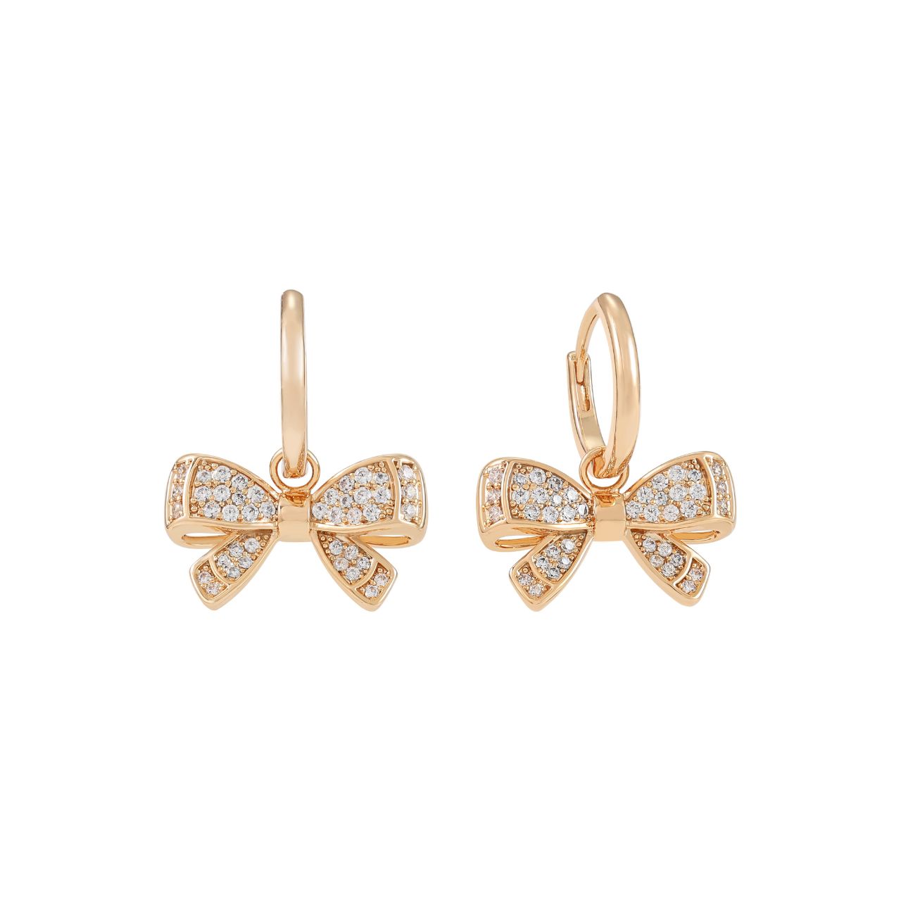 Elegant double bow earrings crafted in gold plated with sparkling cubic zirconia insets. These petite studs combine timeless design with contemporary sparkle, perfect for everyday wear or special occasions.