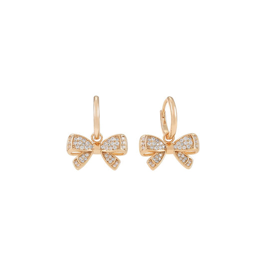 Elegant double bow earrings crafted in gold plated with sparkling cubic zirconia insets. These petite studs combine timeless design with contemporary sparkle, perfect for everyday wear or special occasions.
