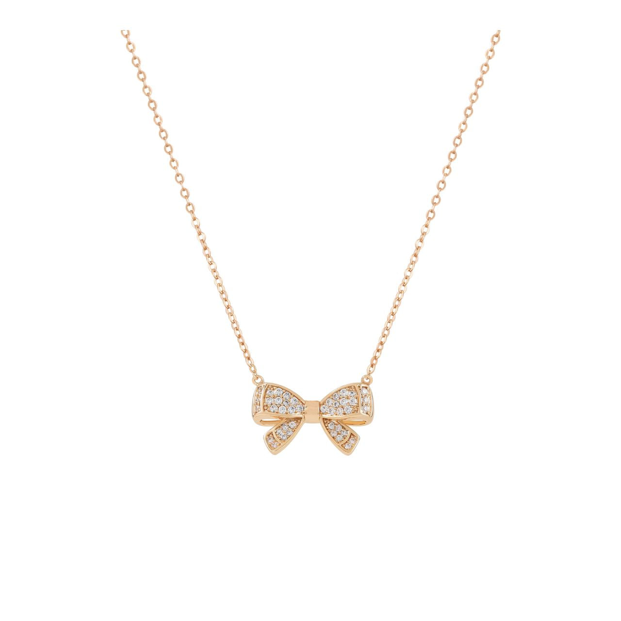 A delicate double bow pendant crafted in gold with sparkling cubic zirconia insets. This charming mini design from Tipperary combines elegant symmetry with subtle glamour, perfect for everyday wear or layering.