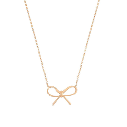 Crafted in radiant gold, the pendant’s sleek bow silhouette reflects the collection’s signature harmony of delicate design and meaningful expression. Its warm metallic finish adds a touch of refined polish, making it a versatile accessory for both everyday wear and special occasions.