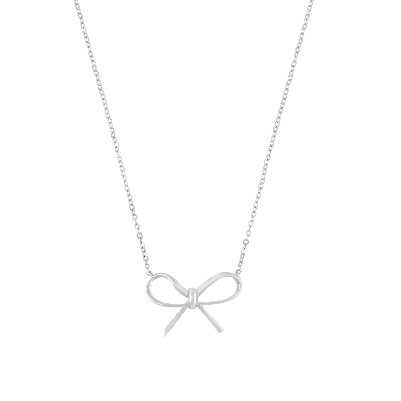 Crafted in luminous silver, the pendant features a sleek bow silhouette, capturing the collection’s signature balance of delicate design and meaningful expression. Its minimalist yet refined curves add subtle sophistication, making it a versatile piece for any jewellery collection.