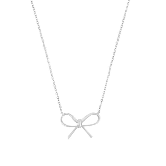 Crafted in luminous silver, the pendant features a sleek bow silhouette, capturing the collection’s signature balance of delicate design and meaningful expression. Its minimalist yet refined curves add subtle sophistication, making it a versatile piece for any jewellery collection.