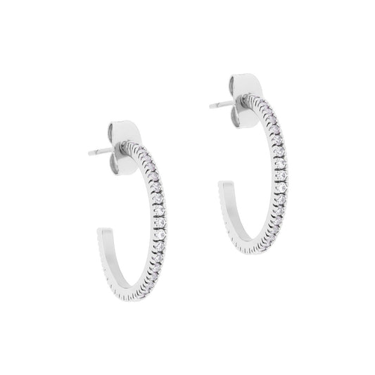 Silver C Hoop Earrings Pave Set by Tipperary Add a touch of elegance to your look with the Tipperary C Earrings Pave Set Silver. These sleek silver hoop earrings are crafted with a pave set of stones that give them a glamorous sparkle. The perfect accessory for a special occasion.