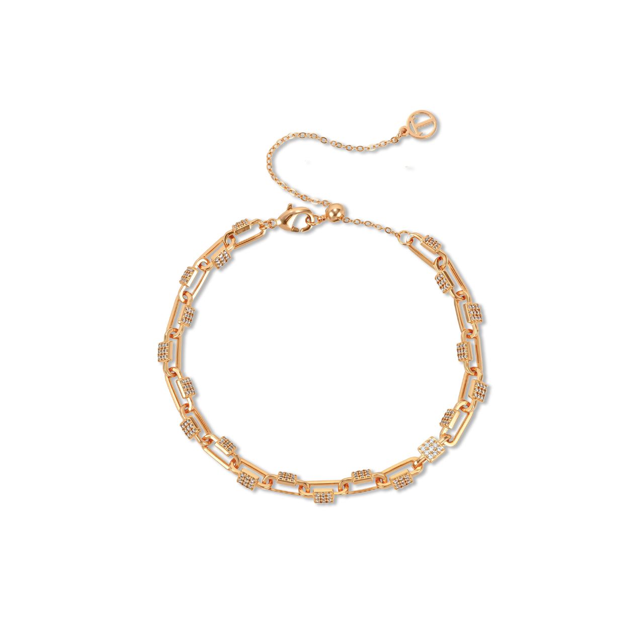Elegant chain and pave bracelet crafted in lustrous gold plating. This Tipperary piece combines delicate chain links with sparkling pave detailing for a sophisticated look that transitions seamlessly from day to evening wear.