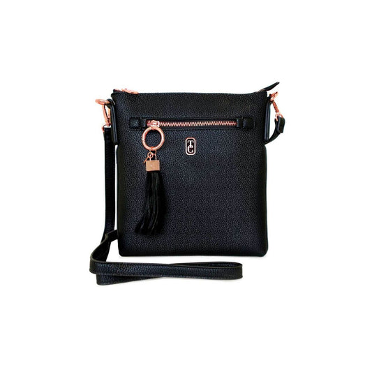 The versatile and trendy Chelsea can be worn as a cross body and also over the shoulder. The Chelsea has an adjustable strap and easily accessible outside pocket and secure front zip pocket. Metal hardware detail finish off this stylish bag in rose gold or yellow gold.