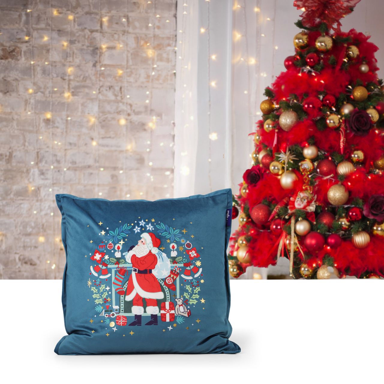 Christmas Cushion - Santa with Sack by Tipperary Crystal  Gather your loved ones for a holiday celebration to remember. We just Love Christmas! The festive season, the giving of gifts, creating memories and being together with family and loved ones. Have lots of fun with our lovingly designed and created Christmas decorations, each one has a magic sparkle of elf dust!