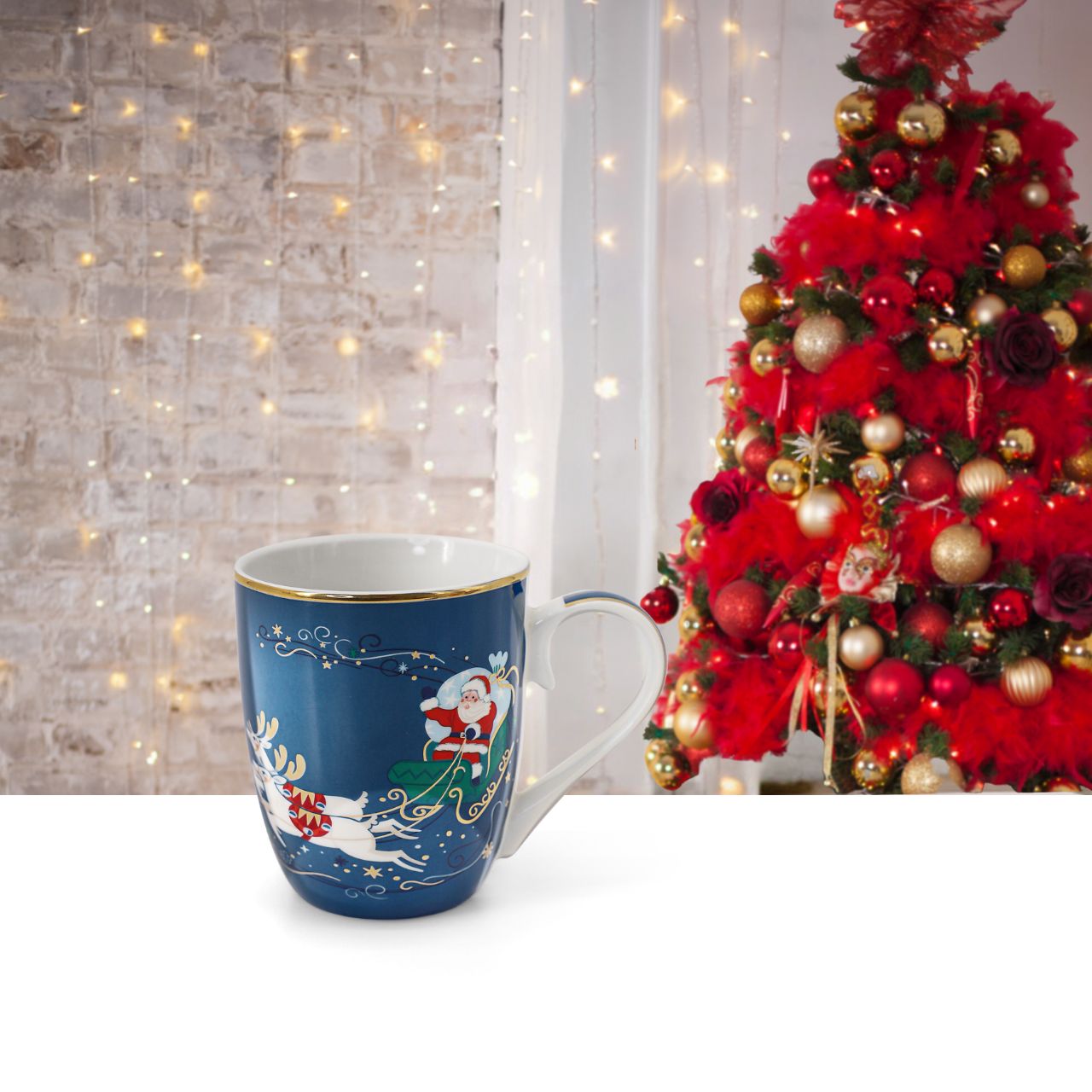 Single Christmas Mug - Santa on Sleigh by Tipperary Crystal  Gather your loved ones for a holiday celebration to remember. Our Christmas Tableware is made to bring festive happiness to lunch, dinner and every meal in between. Tipperary wishes to make these moments even more magical.