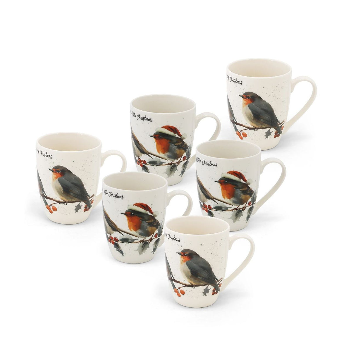 Celebrate the festive season with this charming set of six ceramic mugs featuring cheerful Christmas robins. Each mug in this Tipperary collection showcases delicate robin illustrations perfect for holiday gatherings and winter entertaining.