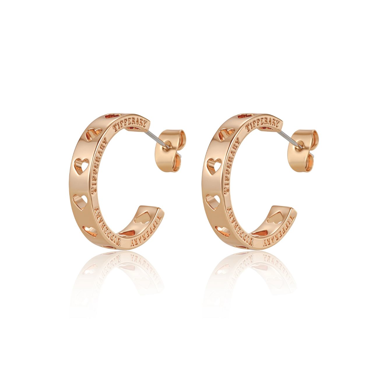 Elegant gold-plated huggie earrings featuring a delicate circle design with a stamped heart motif.