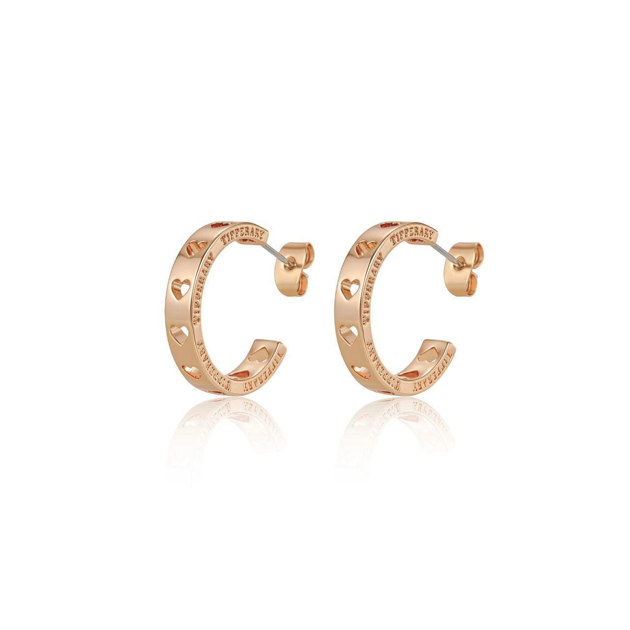Elegant gold-plated huggie earrings featuring a delicate circle design with a stamped heart motif.