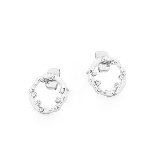 Silver Circle Inset With Crystal Earrings by Tipperary These sophisticated earrings, designed by Tipperary, have a silver circle inset with dazzling crystals. They make a perfect accessory for any special occasion.