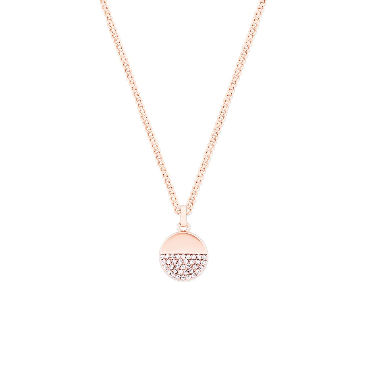 Circle Pave Rose Gold Half Pave Pendant by Tipperary Crystal
