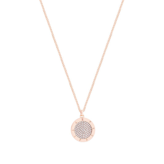 Circle Pave Rose Gold Pendant by Tipperary Crystal The Tipperary Circle Pave Rose Gold Pendant is an elegant piece of jewelry with a delicate design. Crafted by Tipperary Crystal, this pendant has a luxurious rose gold finish and is encrusted with sparkling stones. Wear it for any special occasion to add a unique touch to your look.