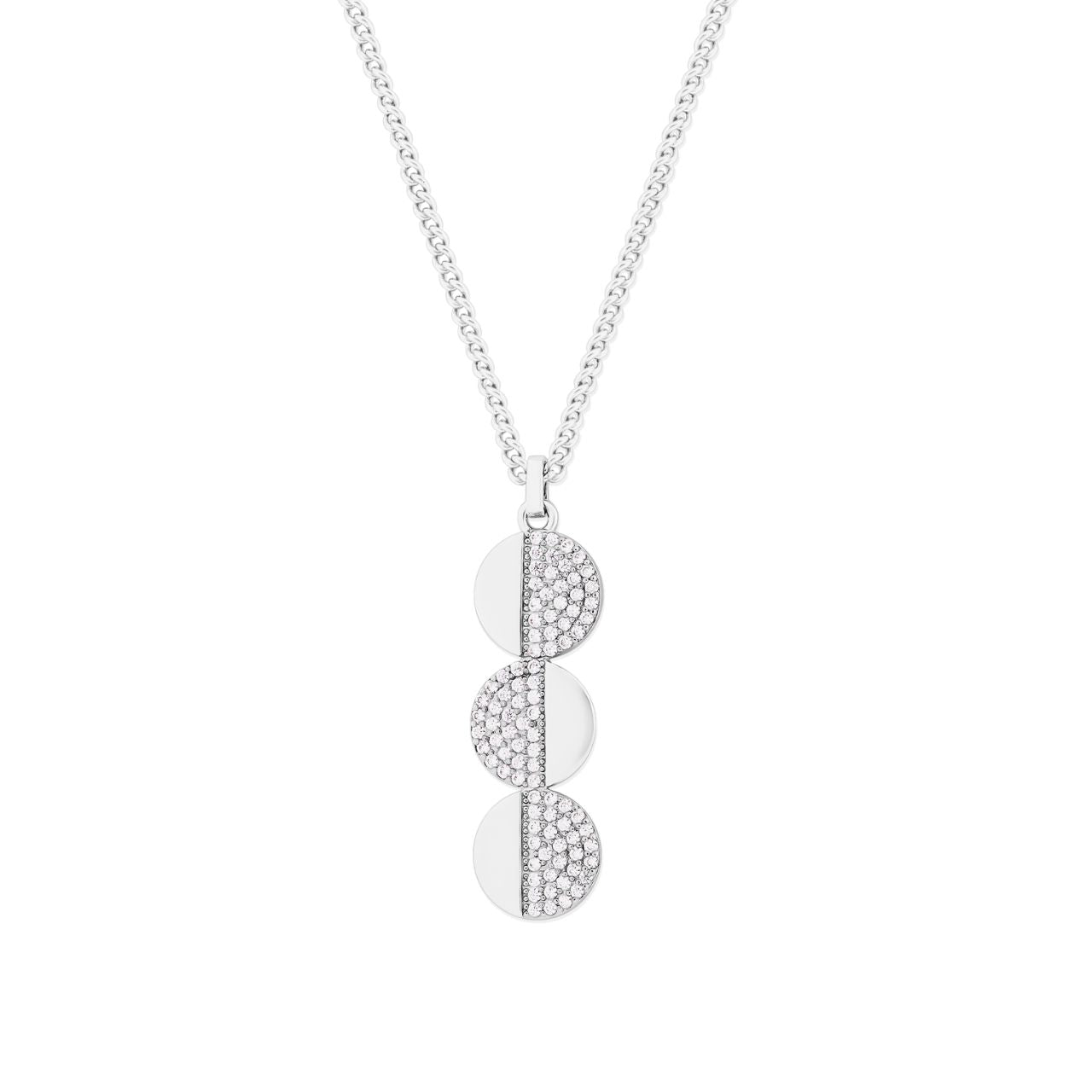 Circle Pave Silver 3 Circle Pendant by Tipperary Crystal This beautiful pendant necklace from Tipperary Crystal is perfect for those who appreciate classic design. Expertly crafted, the three interlinking circles feature an intricate texture for an eye-catching finish. Undeniably stylish, this pendant is sure to stand the test of time.