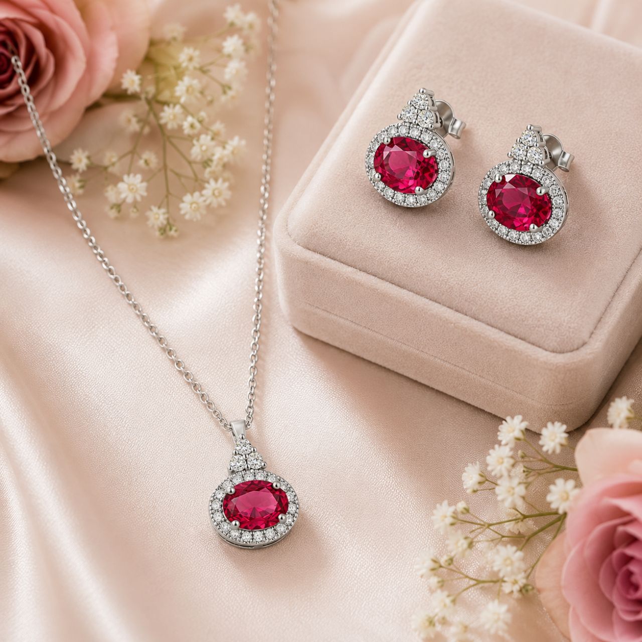 Elevate your jewellery collection with this stunning Silver Classic Oval Ruby Stone Pendant from Tipperary. Featuring a rich ruby oval stone beautifully framed by a sparkling clear crystal surround, this piece combines timeless elegance with contemporary design.
