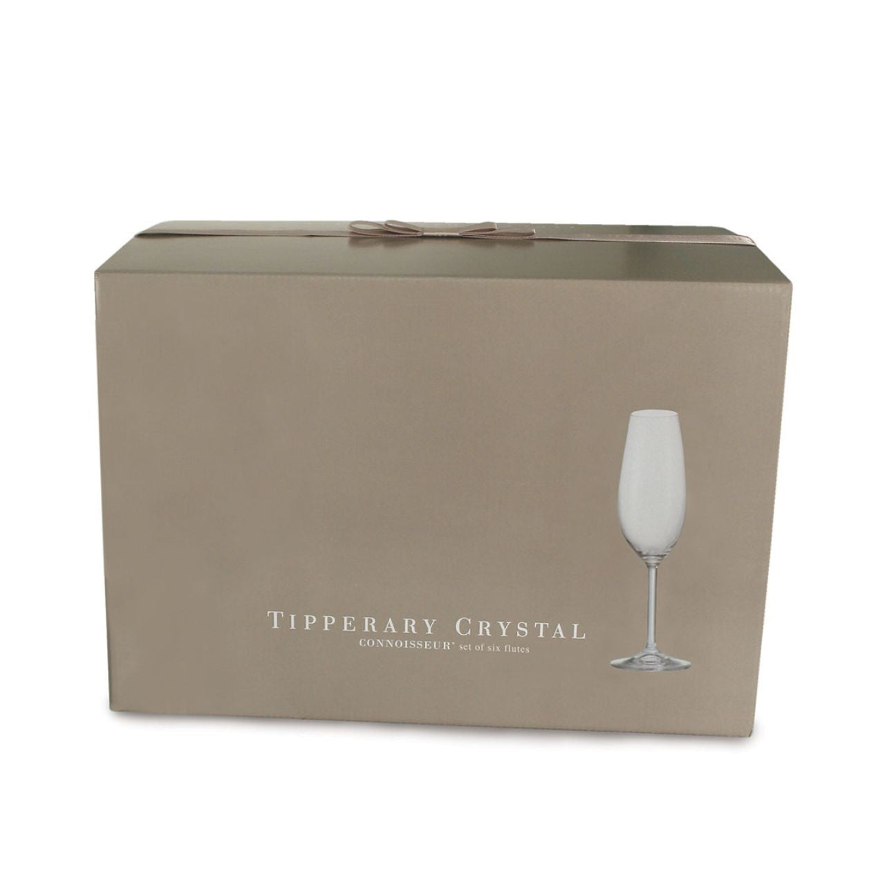 Connoisseur Champagne Flute Set of 6  by Tipperary Crystal  An exquisite set of 6 x 220ml Champagne flutes glasses from Tipperary Crystal and now at a stunning price.  Presented is a signature grey Tipperary Crystal box.