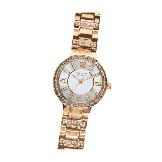 Continuance Rose Gold Ladies Watch by Tipperary  Continuance Rose Gold Watch from Tipperary Crystal. The continuance in rose gold is our most popular watch. The rose gold plated stainless steel bracelet complements the rose gold plating and crystal setting on the watch case. Inset with crystals on the face and strap this beautiful timepiece is sure to please. Each watch has a twelve month warranty.