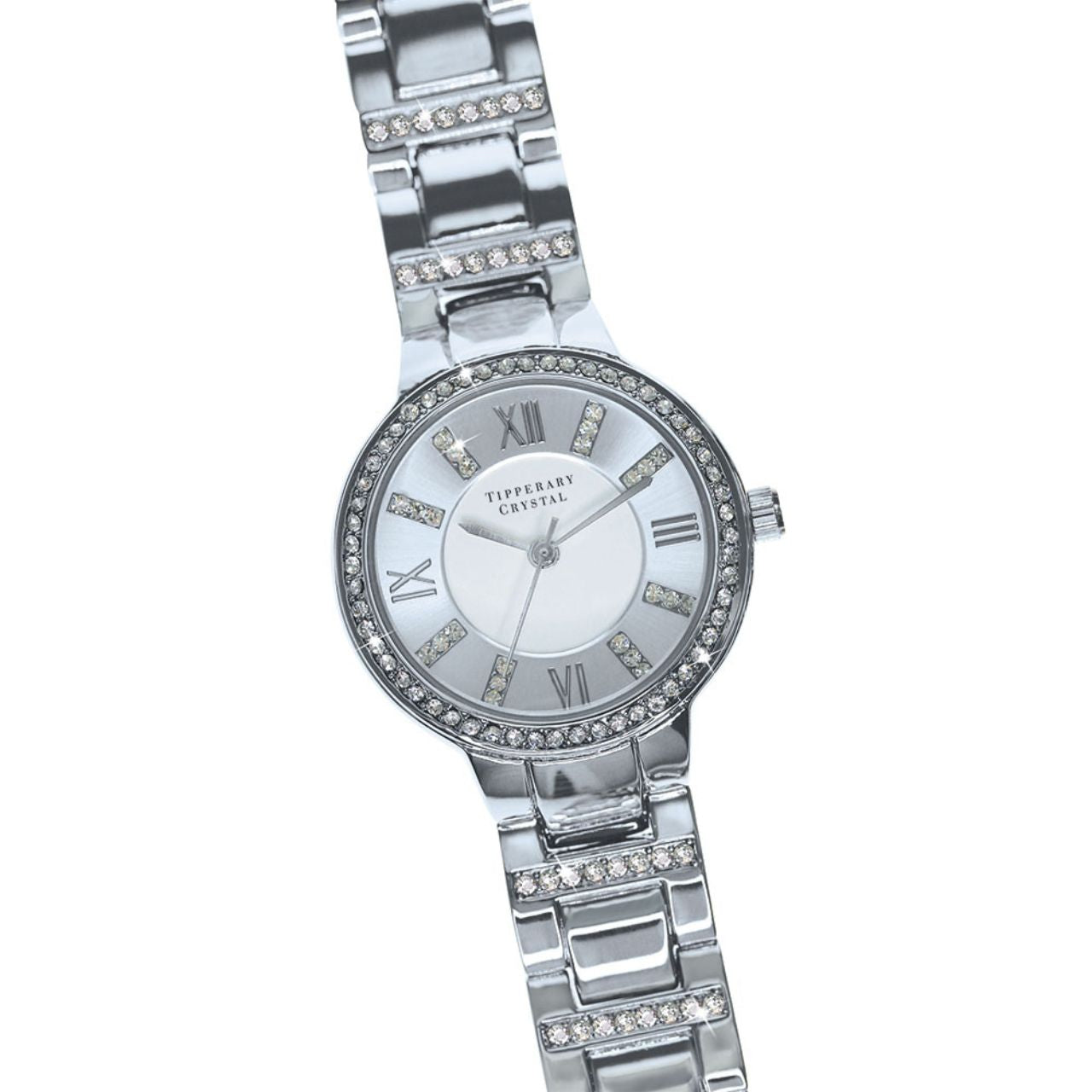 Continuance Silver Watch by Tipperary  Continuance Silver Watch from Tipperary Crystal. The silver plated stainless steel bracelet complements the silver plating and crystal setting on the watch case. Inset with crystals on the face and strap this beautiful timepiece is sure to please. Each watch has a twelve month warranty.