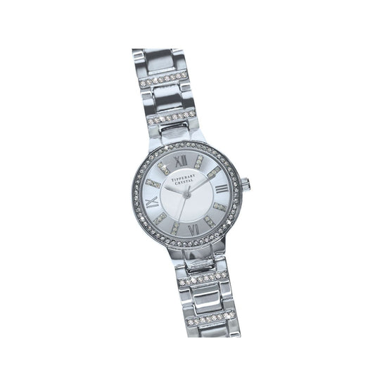 Continuance Silver Watch by Tipperary  Continuance Silver Watch from Tipperary Crystal. The silver plated stainless steel bracelet complements the silver plating and crystal setting on the watch case. Inset with crystals on the face and strap this beautiful timepiece is sure to please. Each watch has a twelve month warranty.
