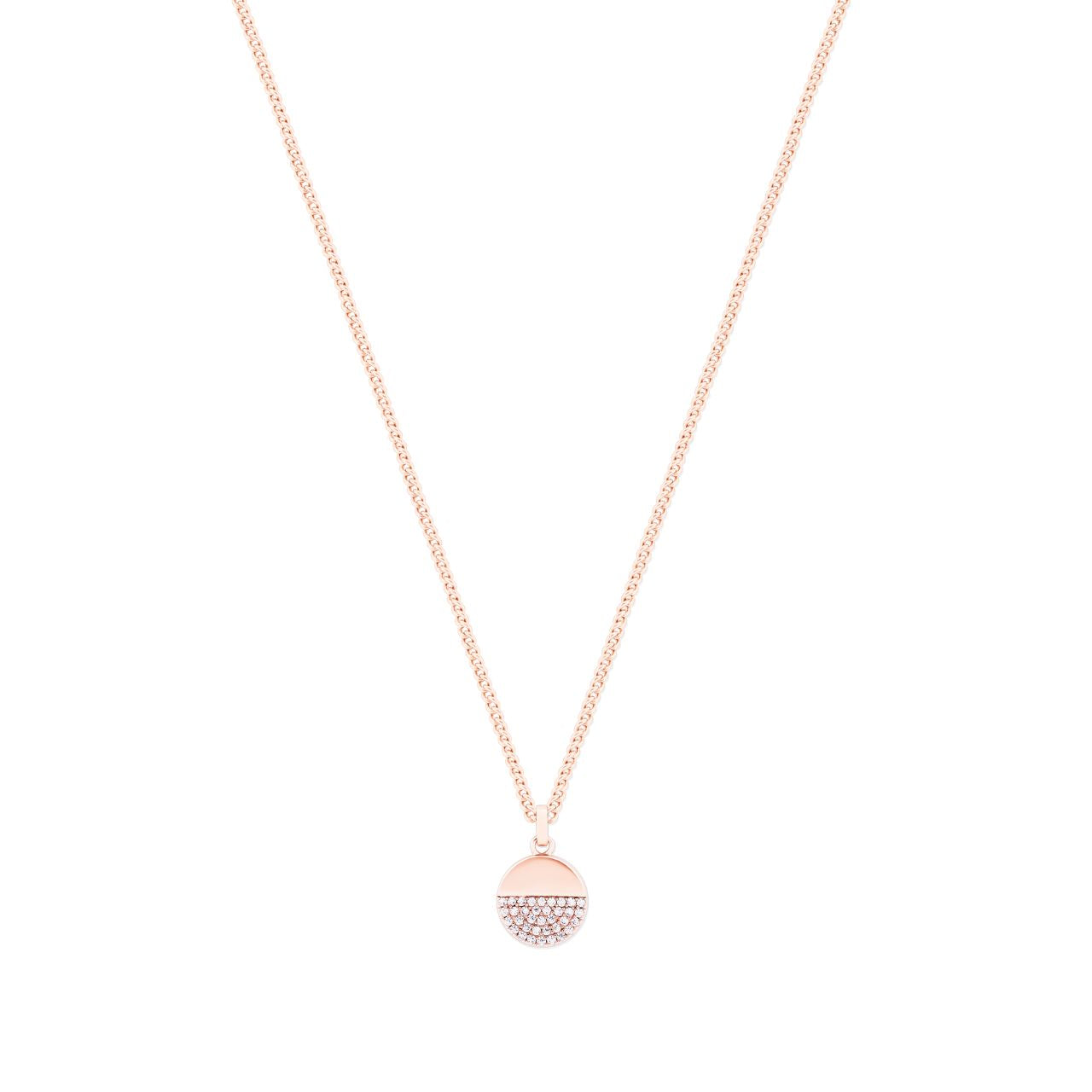 Circle Pave Rose Gold Half Pave Pendant by Tipperary Crystal
