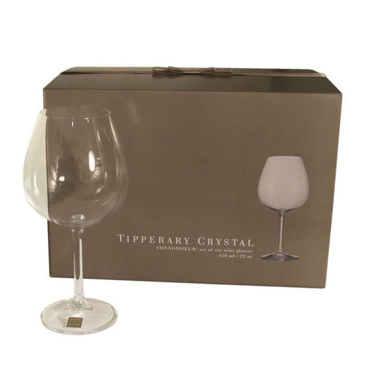 Tipperary Crystal Connoisseur Set of 6 Wine Glasses 650ml  An exquisite set of 6 x 650ml wine glasses from Tipperary Crystal and now at a stunning price.  Presented is a signature grey Tipperary Crystal box.