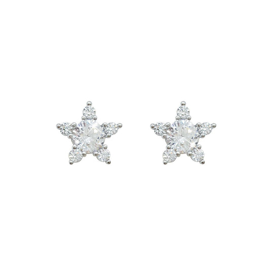 Tipperary Silver Flower Earrings Clear Stone  Charming and sweet, these flower inspired earrings add a touch of sparkle to any look. Fashioned in sleek silver, each flower-shaped stud features a shimmering round crystal centre with a starburst of five smaller crystal accents. A whimsical look, these earrings captivate with their gleaming stones and a brightly polished shine. They post secure comfortably with push backs.