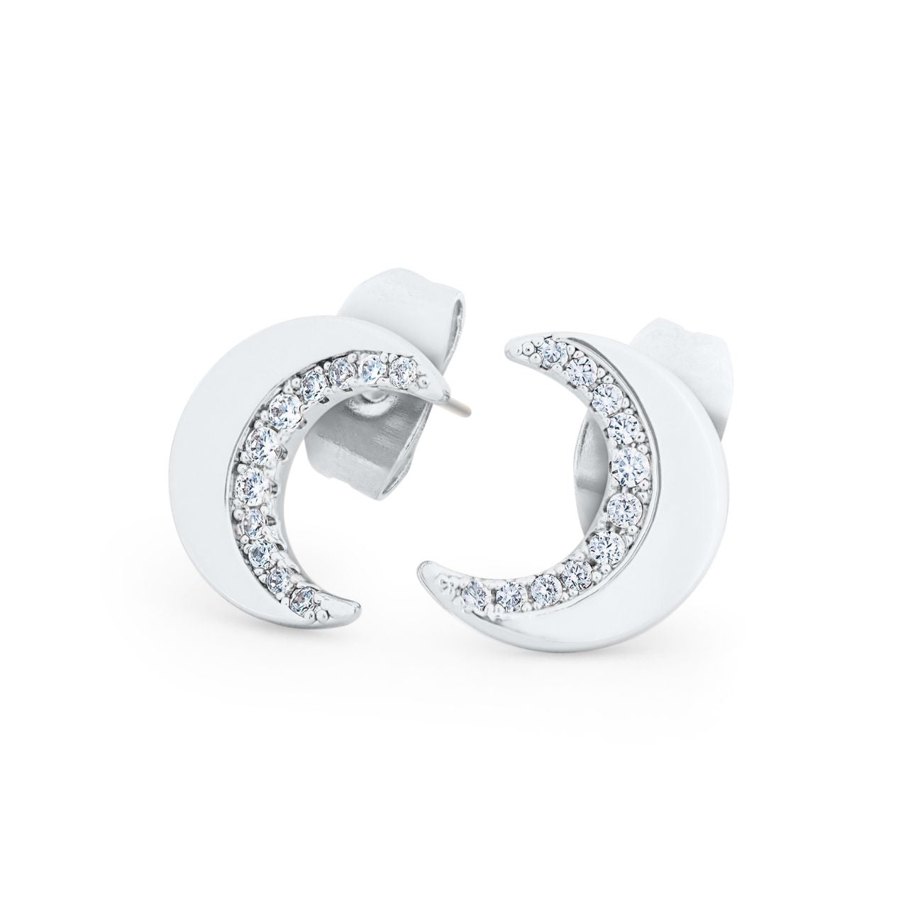 Sterling Silver Half Moon Stud Earrings by Tipperary Crystal