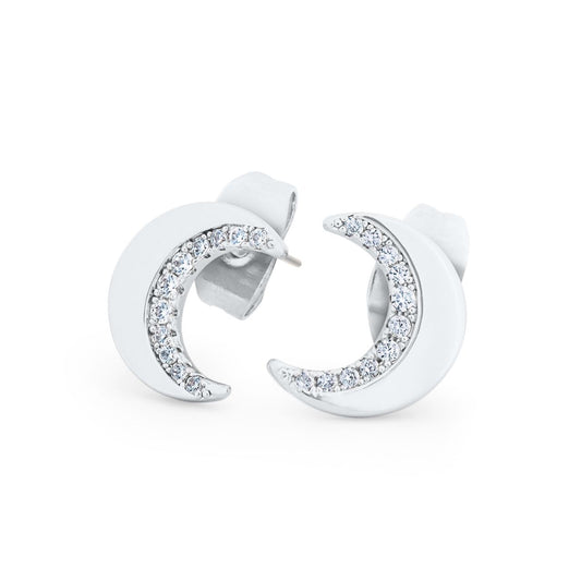 Sterling Silver Half Moon Stud Earrings by Tipperary Crystal