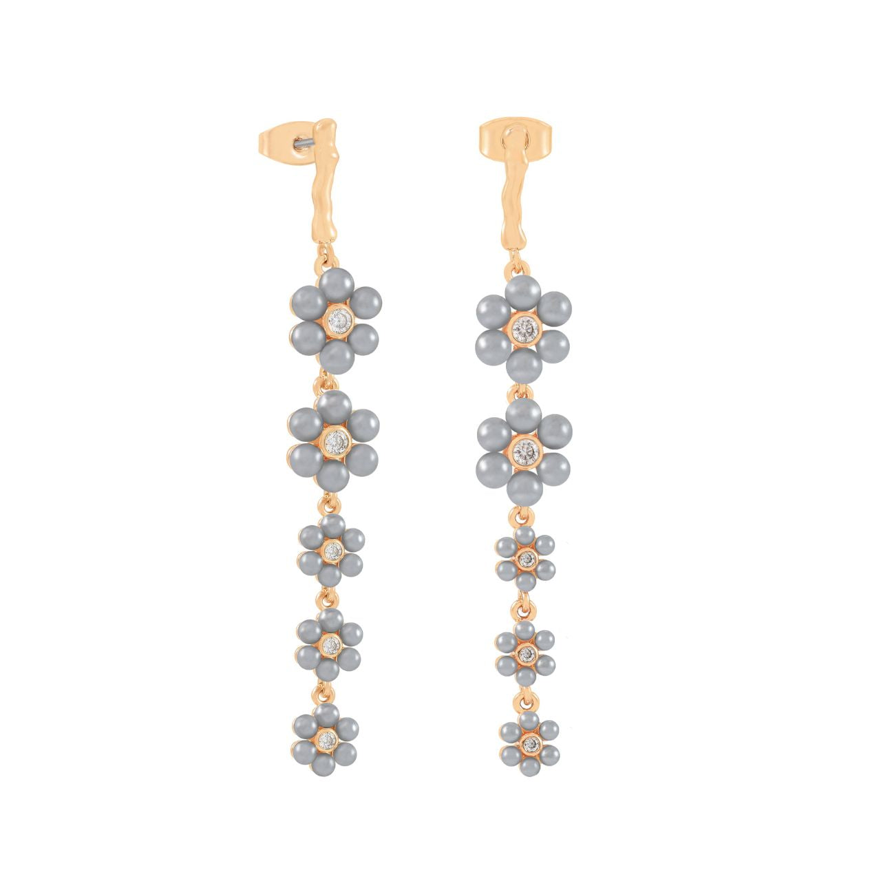 Graceful and eye-catching, the Daisy Grey Pearl Drop Earrings capture the beauty of blossoms in full bloom. Inspired by the delicate charm of daisies, these earrings bring a feminine yet modern touch to your jewellery collection.