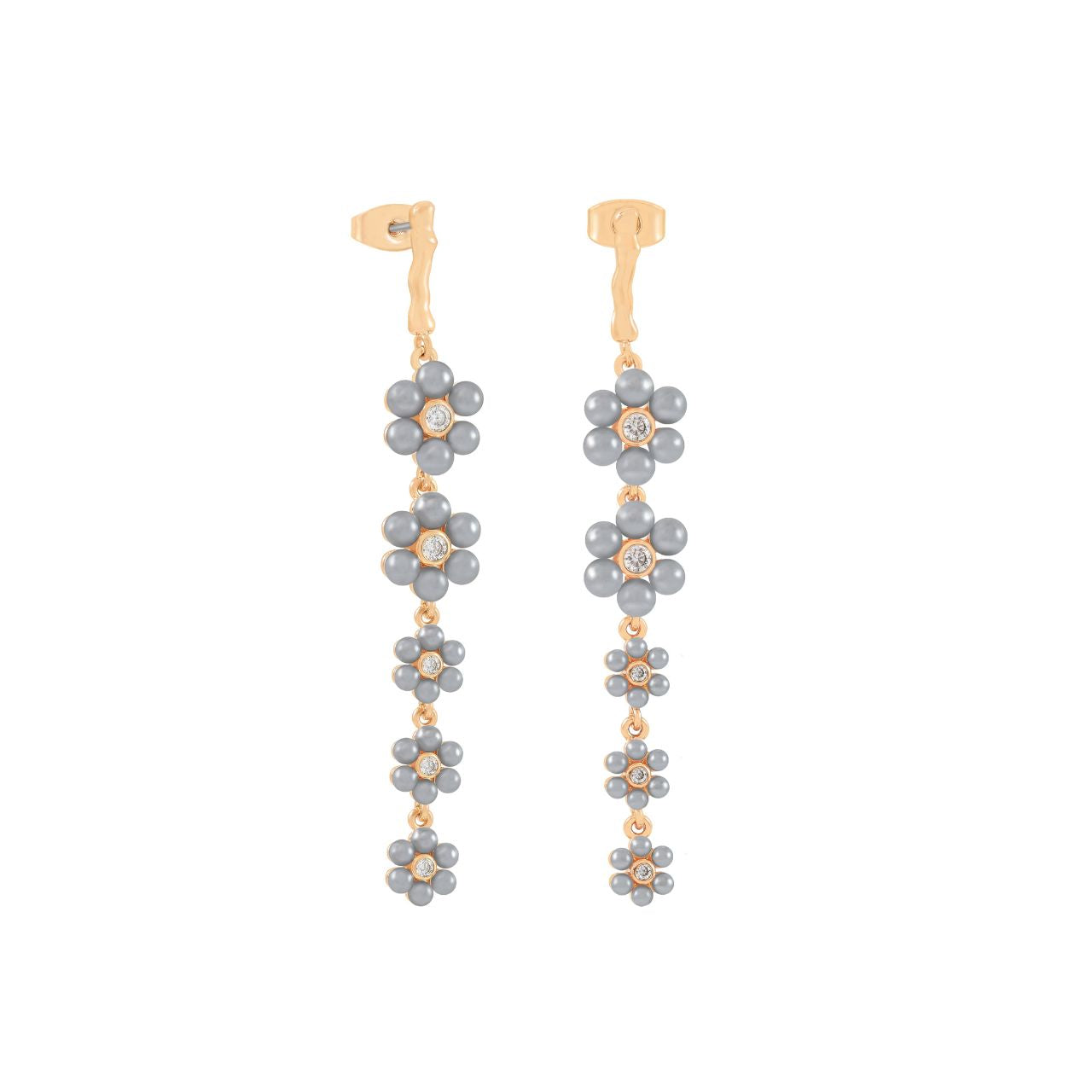 Graceful and eye-catching, the Daisy Grey Pearl Drop Earrings capture the beauty of blossoms in full bloom. Inspired by the delicate charm of daisies, these earrings bring a feminine yet modern touch to your jewellery collection.
