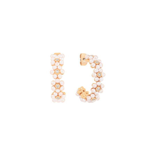 Elevate your elegance with the Tipperary Daisy Pink Pearl Hoop Cluster Gold Earrings. Featuring delicately clustered pink pearls on a refined gold hoop, these earrings offer a subtle yet striking statement.