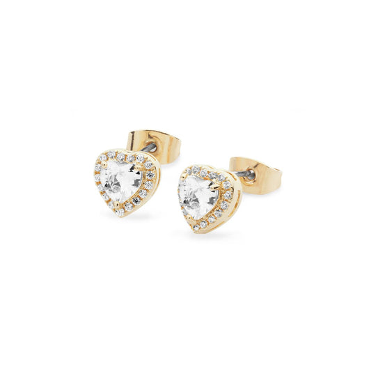 These Tipperary Diamante Heart Gold Earrings combine elegant design with expert craftsmanship. Featuring a delicate heart shape adorned with sparkling diamantes, they offer a refined touch of sophistication suitable for both everyday wear and special occasions.