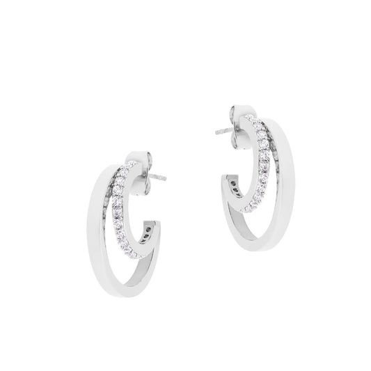 Silver Double C Hoop Earrings by Tipperary The Tipperary Double C Earrings silver. With its intricate Double C pattern, these earrings combine luxury with elegance. The perfect finishing touch to any look.