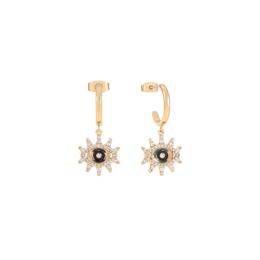 Protect yourself in style with these striking Tipperary Evil Eye CZ Inset Earrings in gleaming gold. Featuring shimmering cubic zirconia stones set into an iconic evil eye design, these earrings blend timeless symbolism with contemporary elegance.