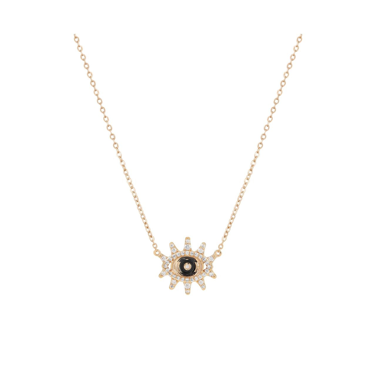 Protect yourself with timeless elegance. This striking Evil Eye pendant features brilliant cubic zirconia insets that catch the light beautifully, set in warm gold-toned metal.